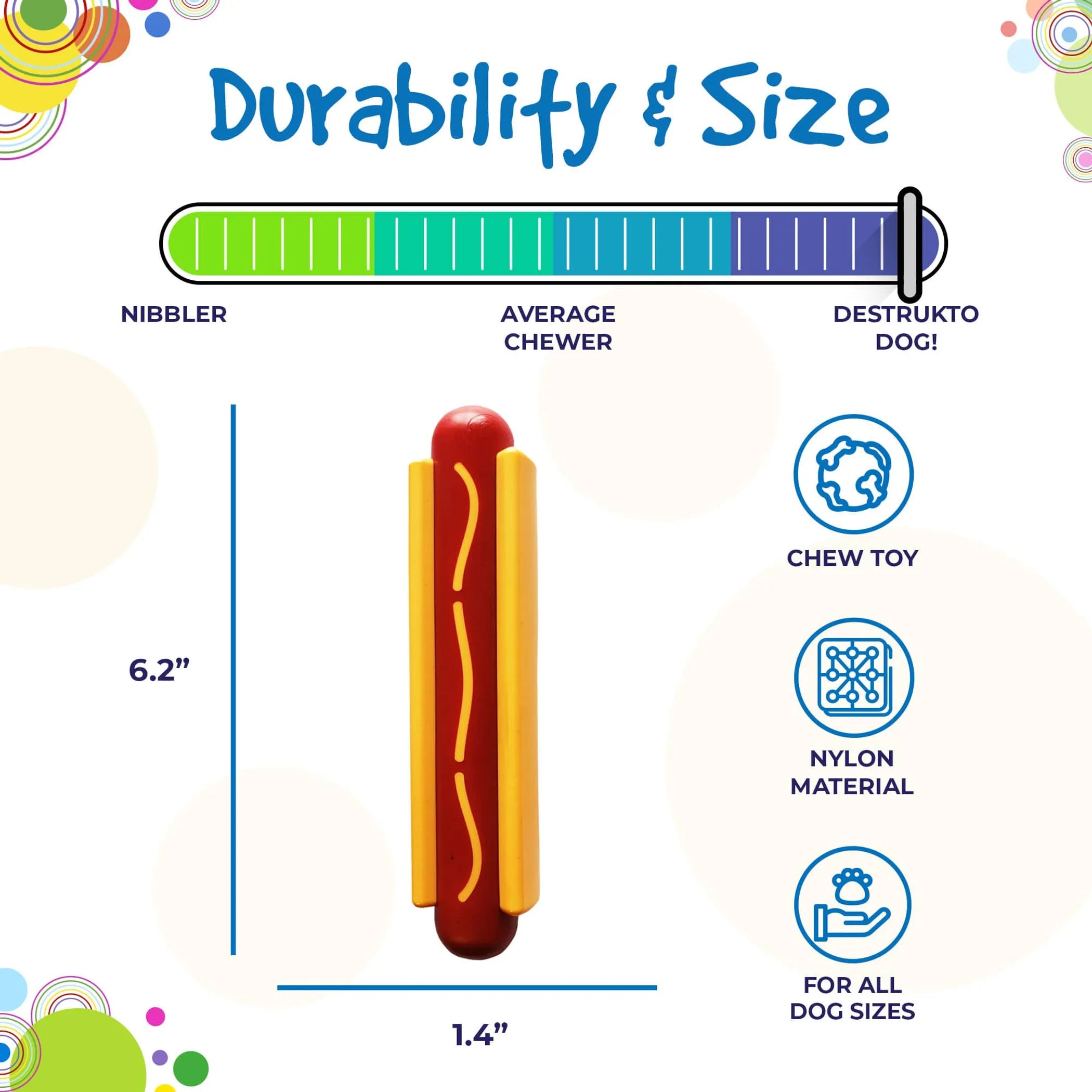 SodaPup Hot Dog Ultra Durable Nylon Dog Chew Toy for Aggressive Chewers