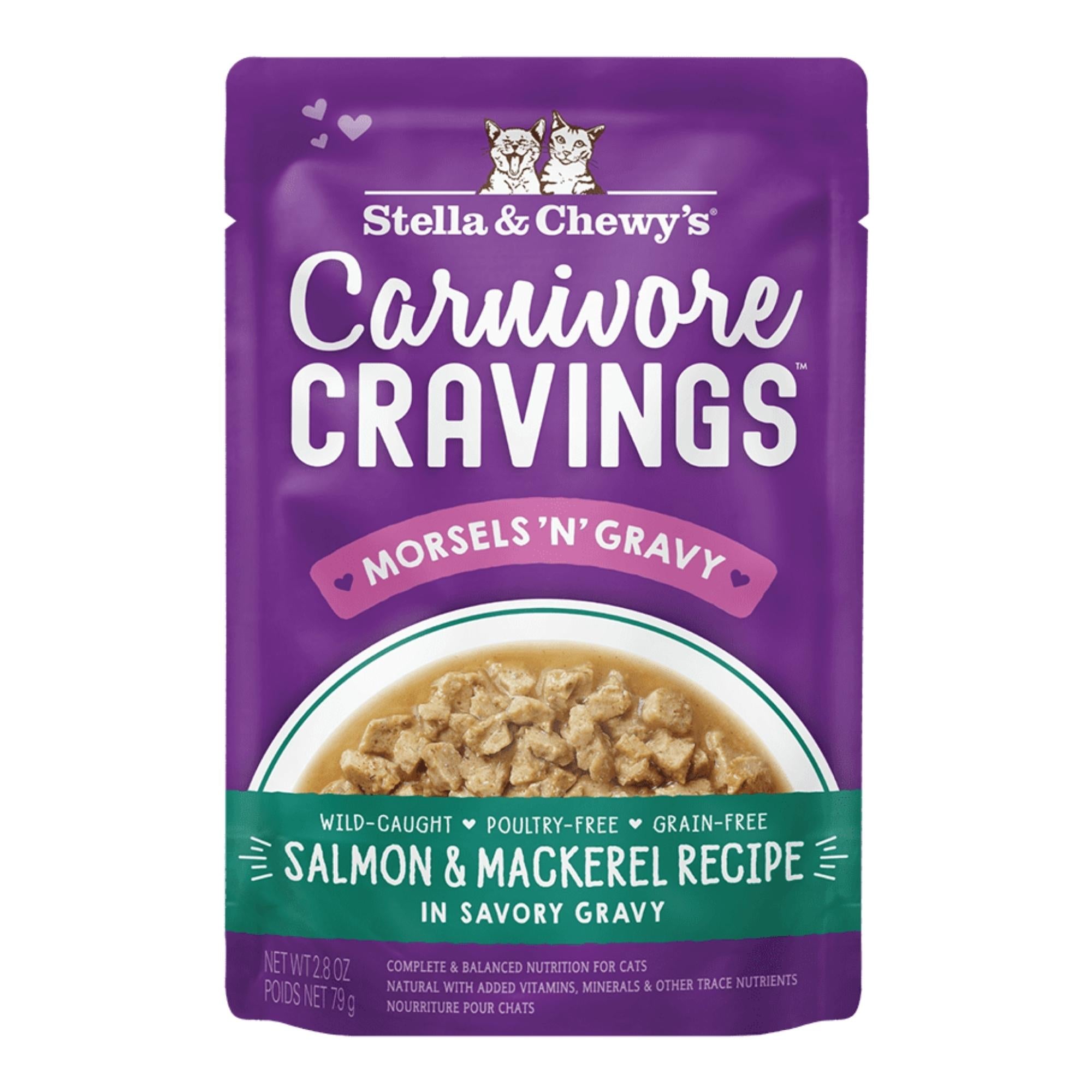Stella and Chewys Carnivore Cravings MorselsNGravy Salmon and Mackerel Recipe 2.99oz. (Case of 24)