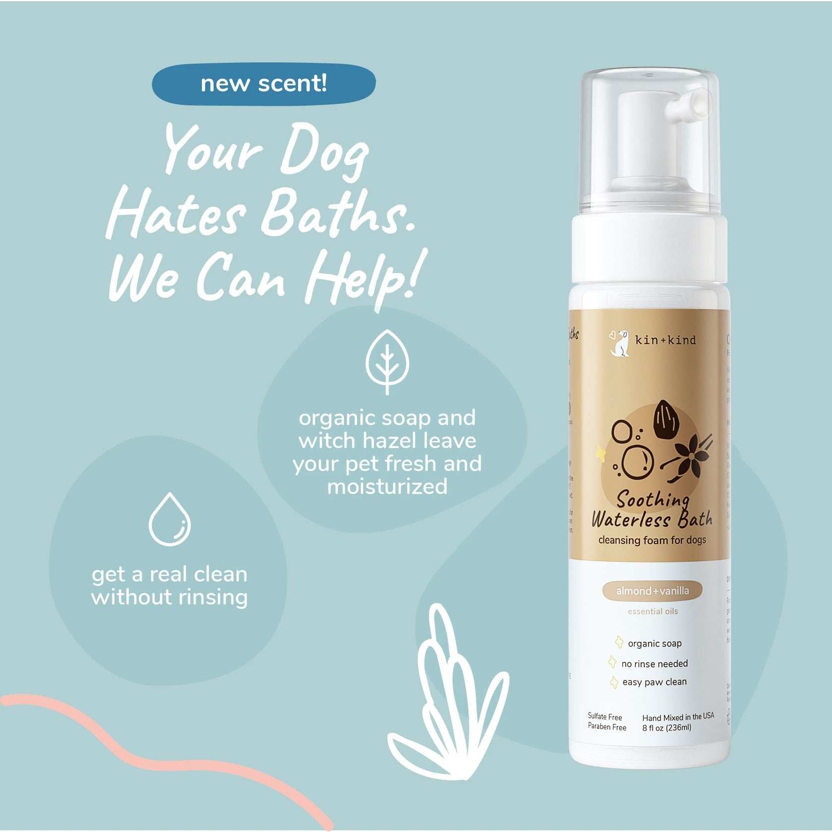 Kin+Kind Soothing Natural Waterless Bath - Almond + Vanilla