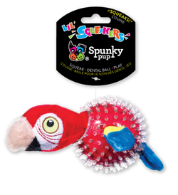 Spunky Pup Parrot in Clear Spiky Ball